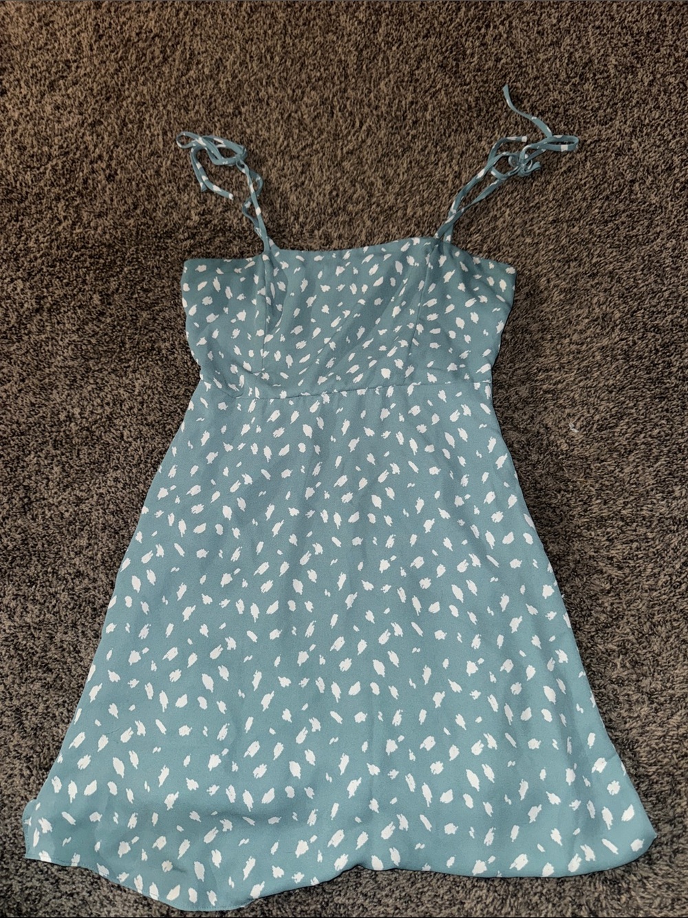 Dusty Blue Spotted Tie-Strap Mini Dress
